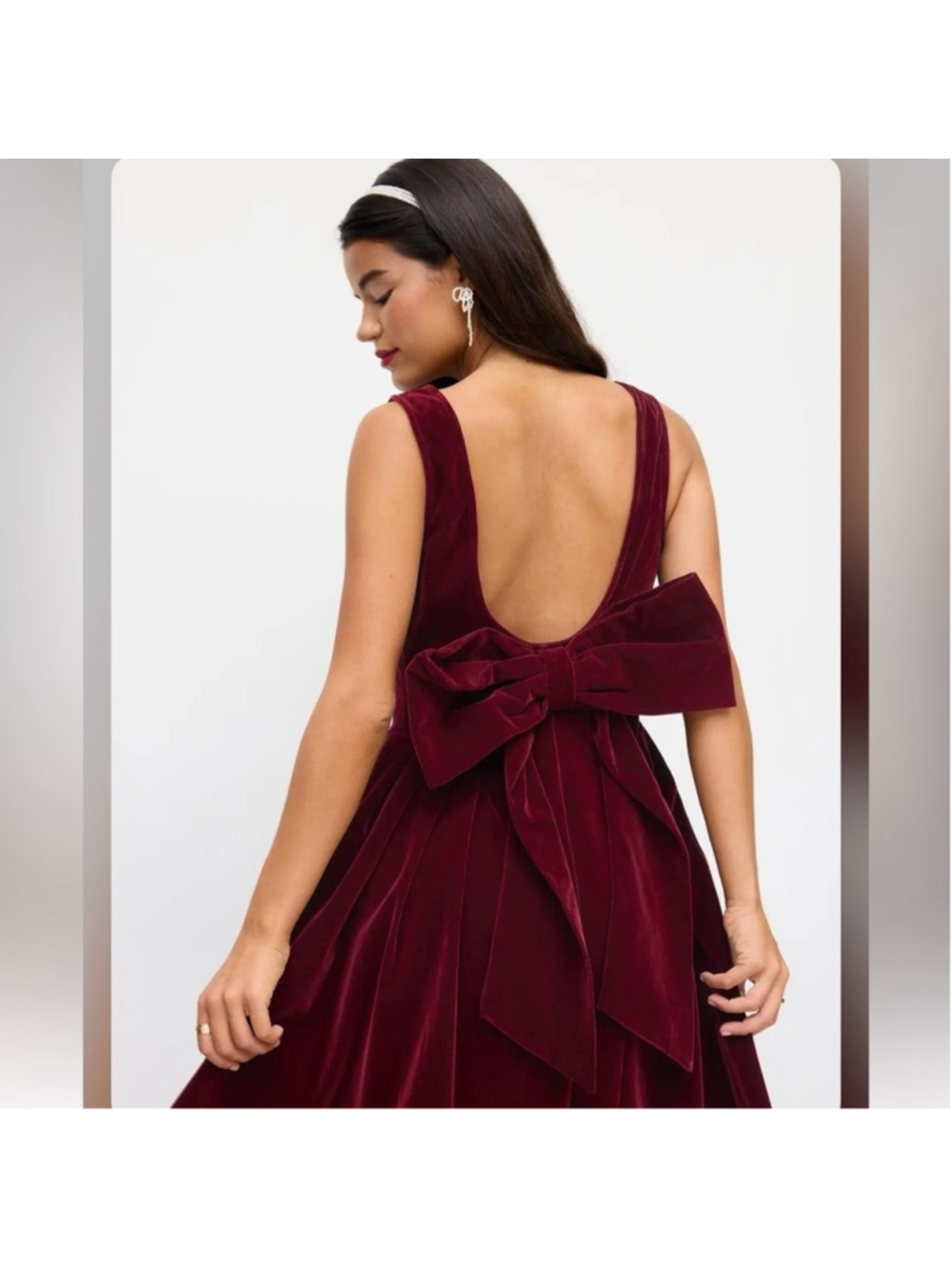 Cider VELVET BOAT NECK BOWKNOT BACKLESS MIDI BURGUNDY CHIC DRESS EX5-29